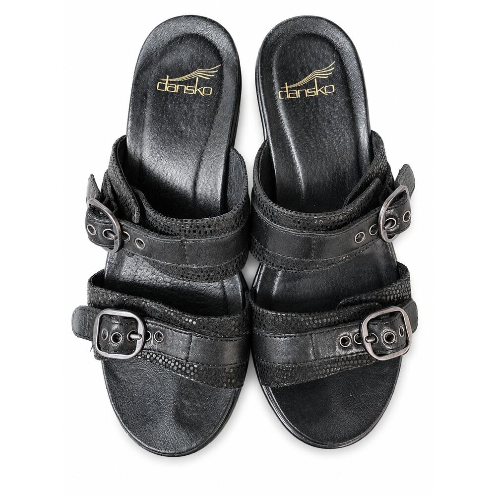 Dansko Black Double Strap Slide Sandals Buckle Comfort Clogs EU 36 US 6